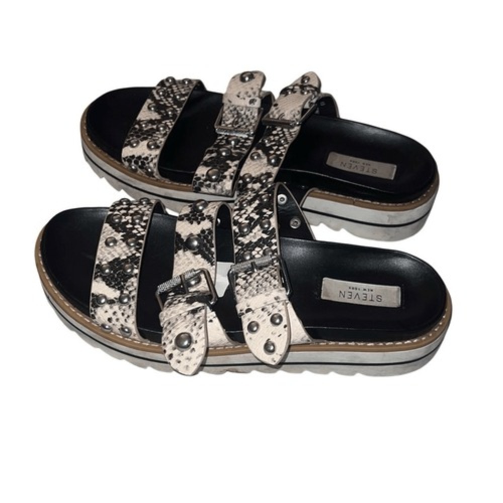 STEVEN NEW YORK Studded Snakeskin Slide Sandals